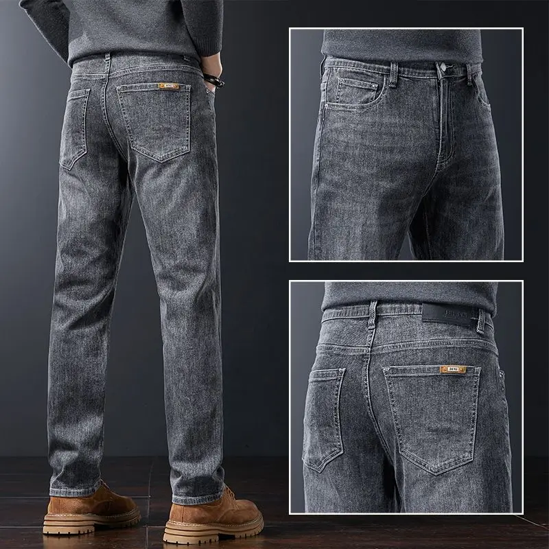 

2026 Casual Jeans Young Men's Korean Style Business Straight Jeans Stretch Denim Pants Trousers Slim Fit Classic Cowboys Jeans