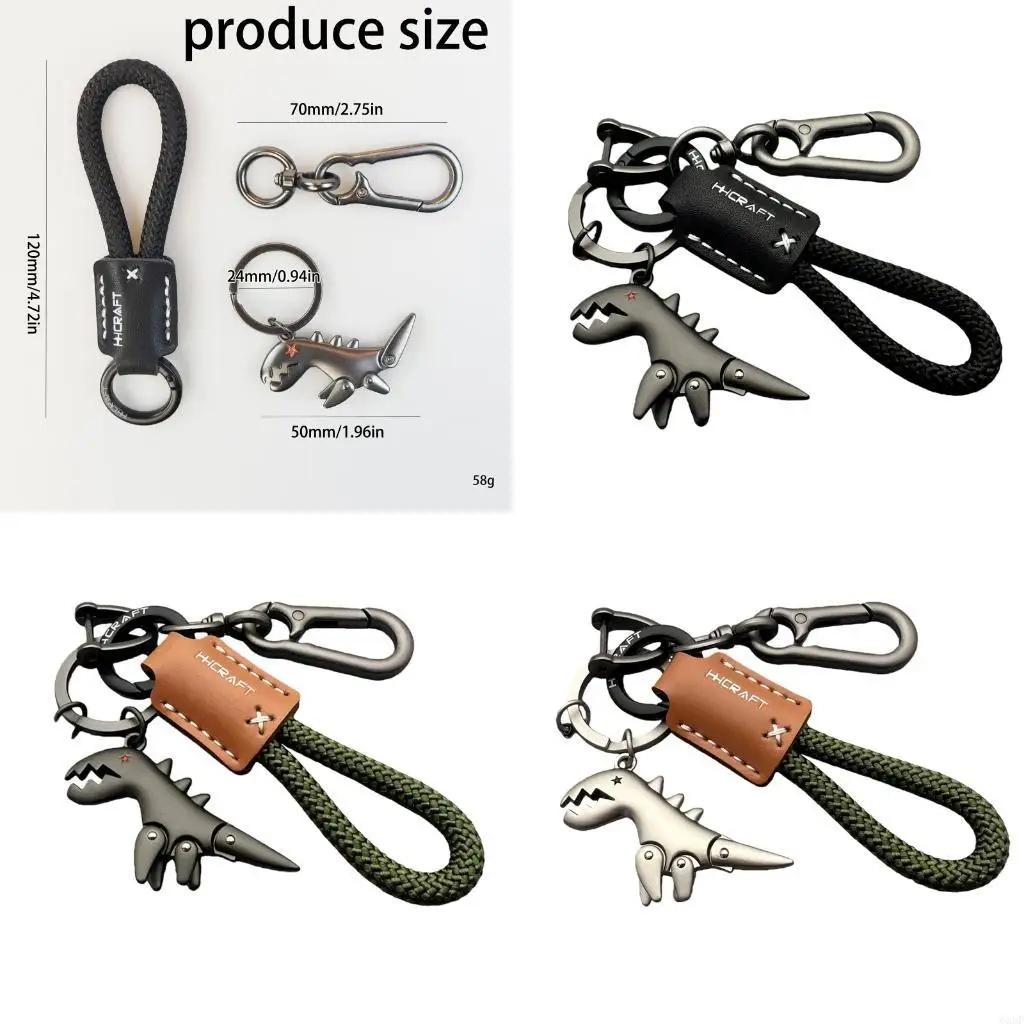 6XDF Fun Cartoon Dinosaur Braided Leather Holder for Easy Attachments to Bags and Belts in Travel and Commute Scenarios.