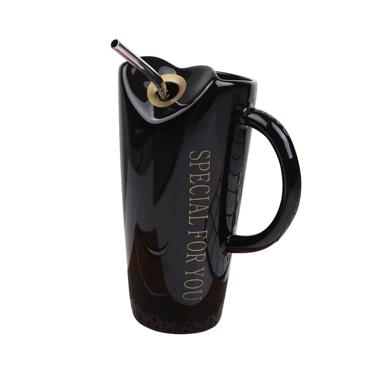 

Large Capacity Ceramic Mug Black Reusable Drinking Cup with Straw for Coffee Milk Tea Best Gift Ceramic Mug Drinking Cup