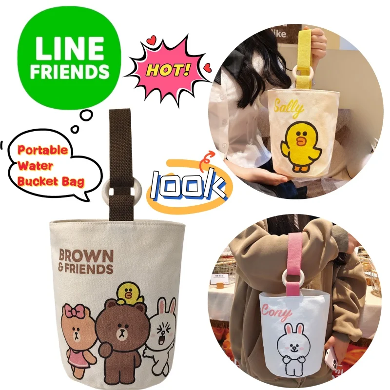 

Line friends Brown Cony Sally Creative Color Value Fashion Canvas Bag Cartoon Cute Large Capacity Student Cute Fun Bucket Bag