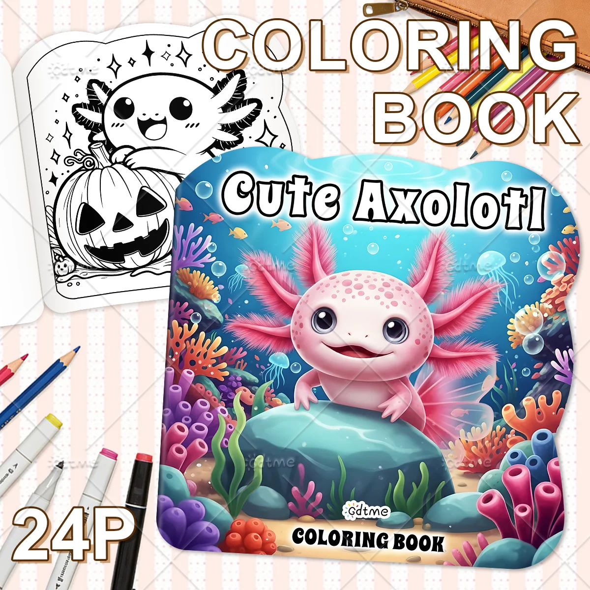Niedliches Axolotl-Malbuch für Erwachsene, niedliche, gemütliche tägliche Aktivitäten, unregelmäßige Muster zur Entspannung (Cozy Spaces Coloring) – Detail 1