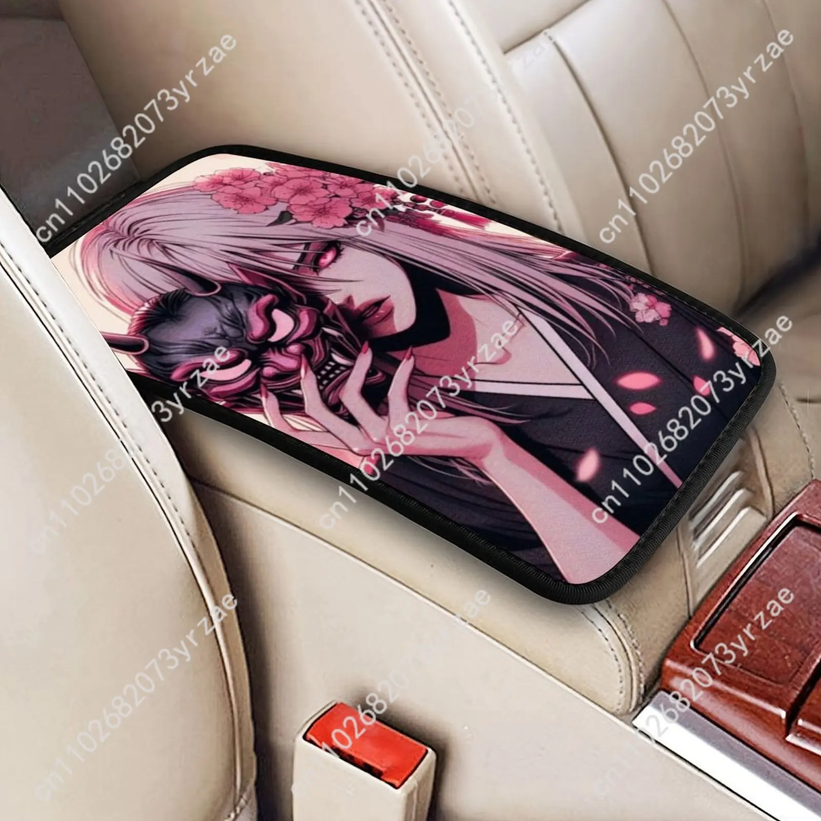 

Oni Samurai Mask Universal Car Armrest Cushion High Quality Non-Slip Car Armrest Cover Elastic Straps Car Interior Accessories
