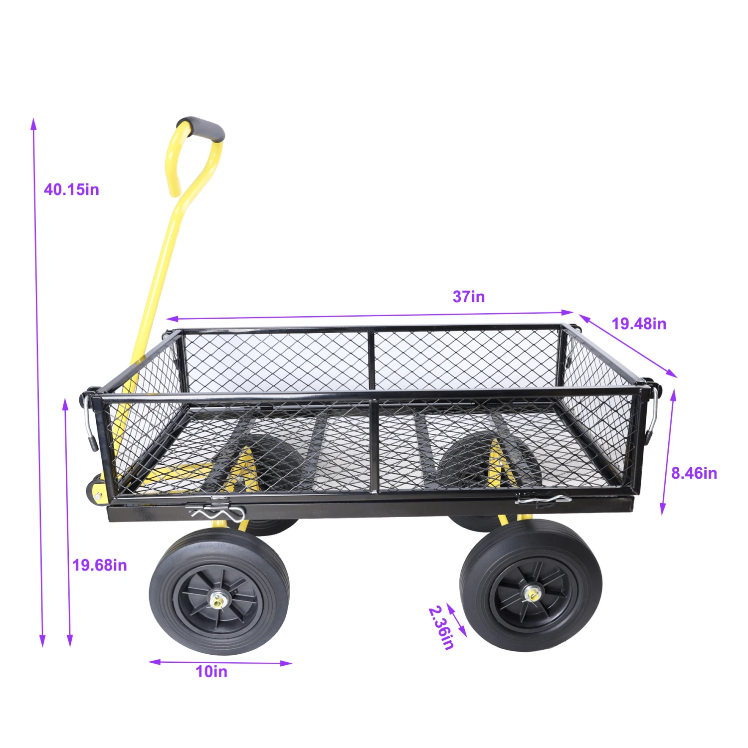 (Carros de vagão com rodas sólidas pretas + amarelas) Carrinho de ferramentas com rodas sólidas Carrinho de vagão Caminhões de carrinho de jardim fazem mais facilmente para transportar firewoo