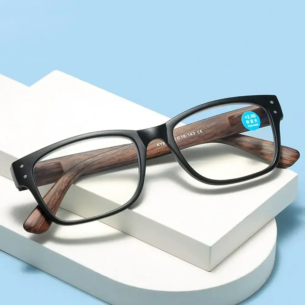 Retro full-frame wood-grain anti-blue reading glasses high-definition spring-legged reading glasses