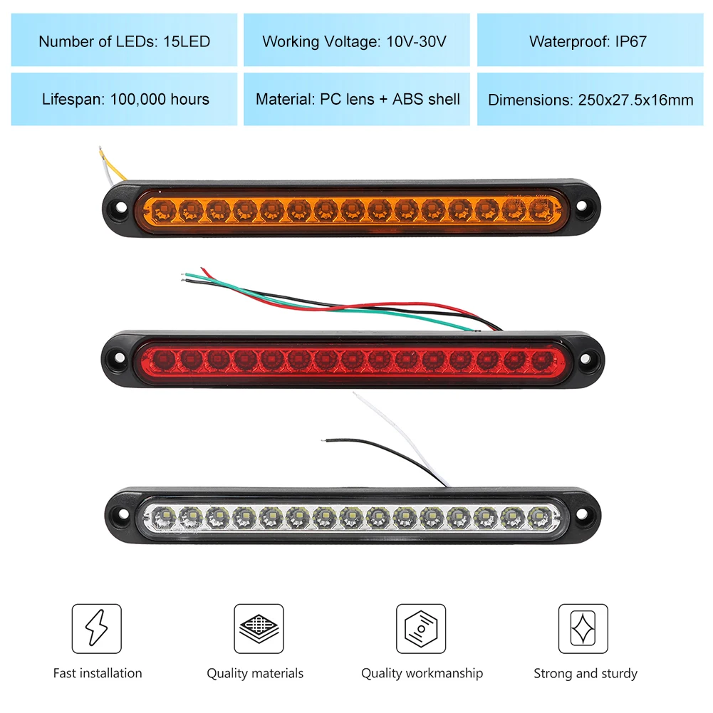 

Universal 15LED Tail Light Car Light Bar 12V Brake Light Rear Light Signal Side Marker Turn Signal Stop Warning Lamp High Mount