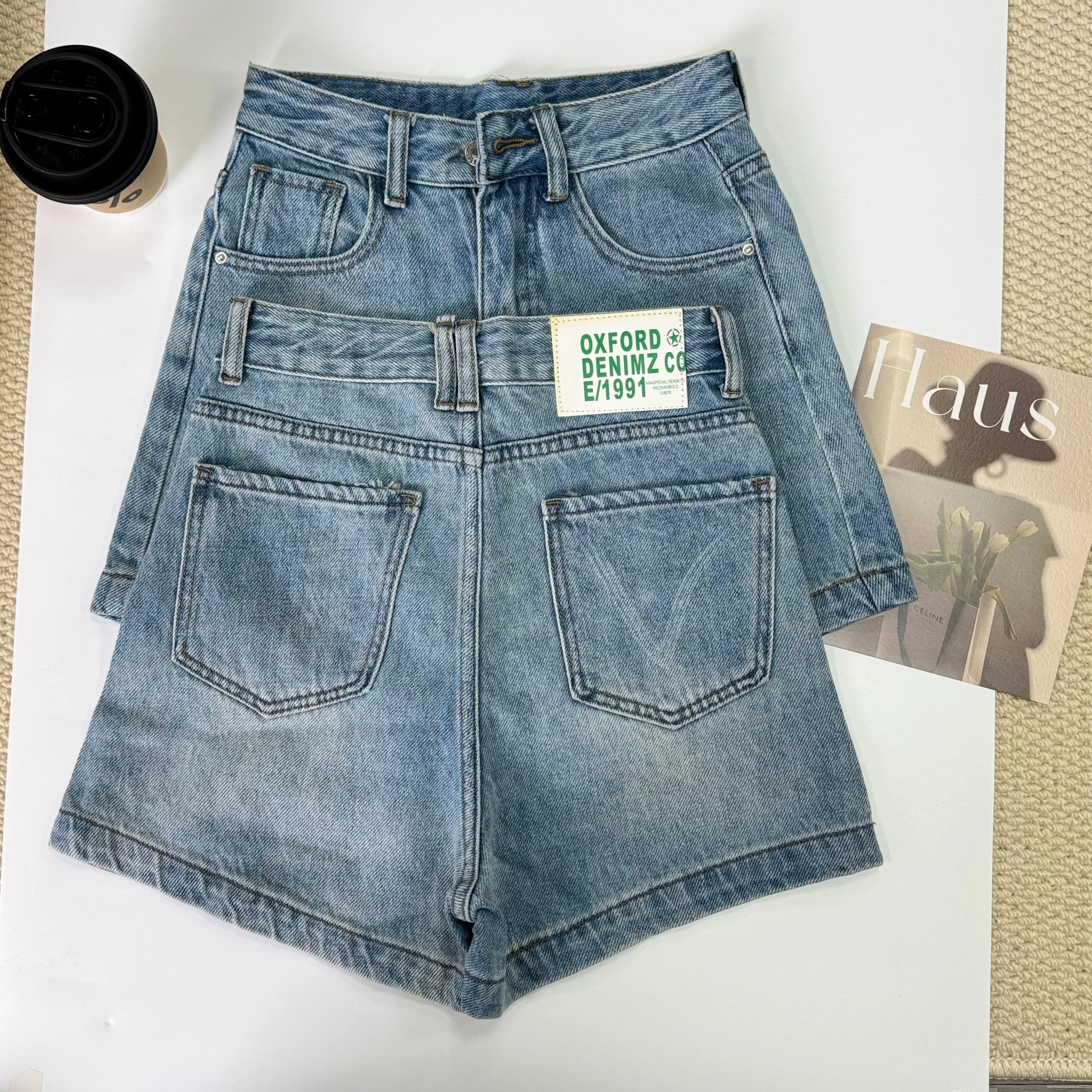 

High Waist A-Line Short Jeans Women's Summer Vintage Style Slimming Light Blue Versatile Thin Wide Leg Pants Casual Loose Fit