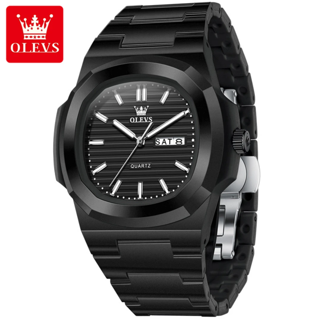 

OLEVS 5627 Quartz Fashion Watch Gift Square-dial Resin Watchband Wristwatch Week Display Calendar