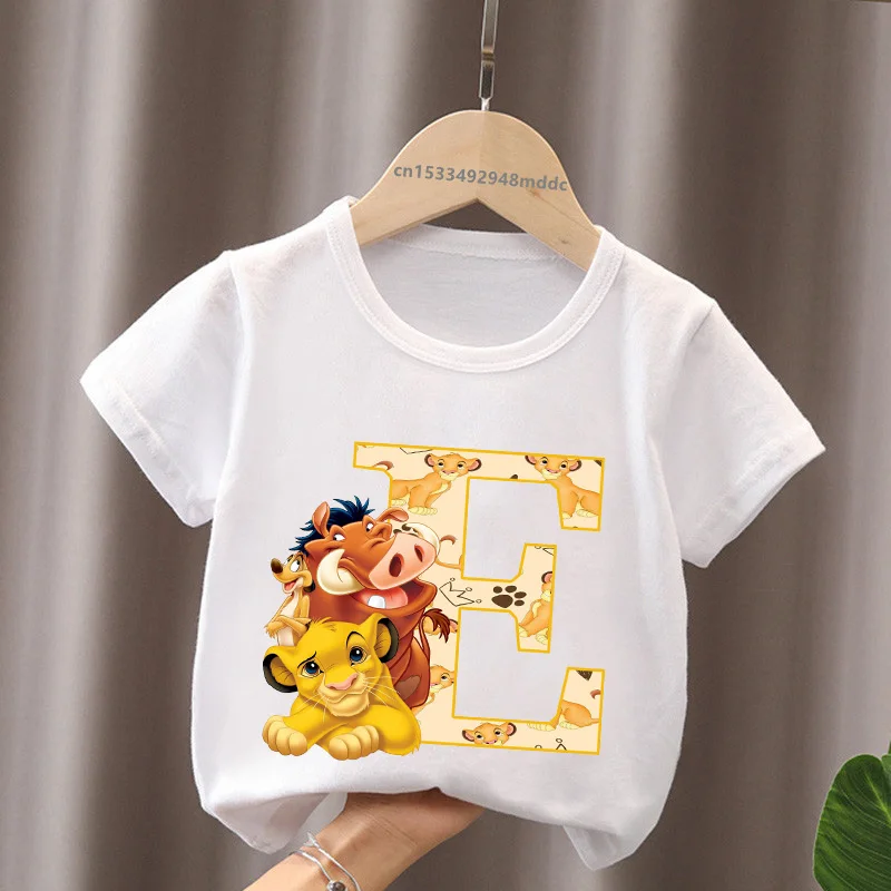الأسد الملك لطيف سيمبا رسالة ABC اسم طباعة الاطفال تي شيرت الفتيات ملابس طفل الفتيان قصيرة الأكمام تي شيرت الصيف الأطفال بلايز