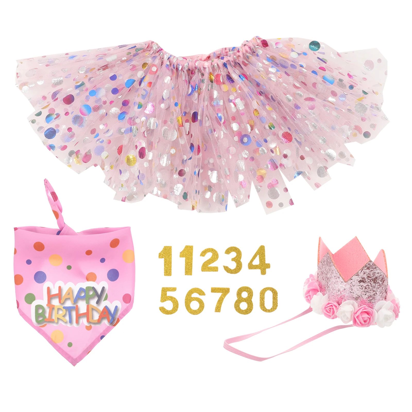

Birthday Crown Dress Drool Bib Set Dog Cat Birthday Hat Party Supplies Outfit Adjustable Bandana Pet Accessories