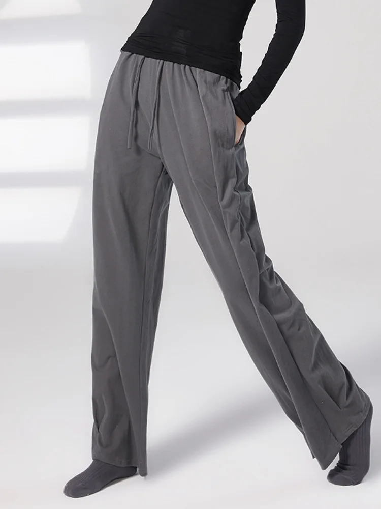 Recreational Dancing Modern Training Loose Fitting Dance Pants and Wostraight Side Panel Stacking Design Wide Leg Pants