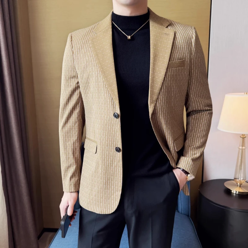 

Men's High-quality Striped Suit Jacket Blazer Business Fashion Slim Fit Banquet Social Dress Suit Jacket Tailcoat Size 5XL-M