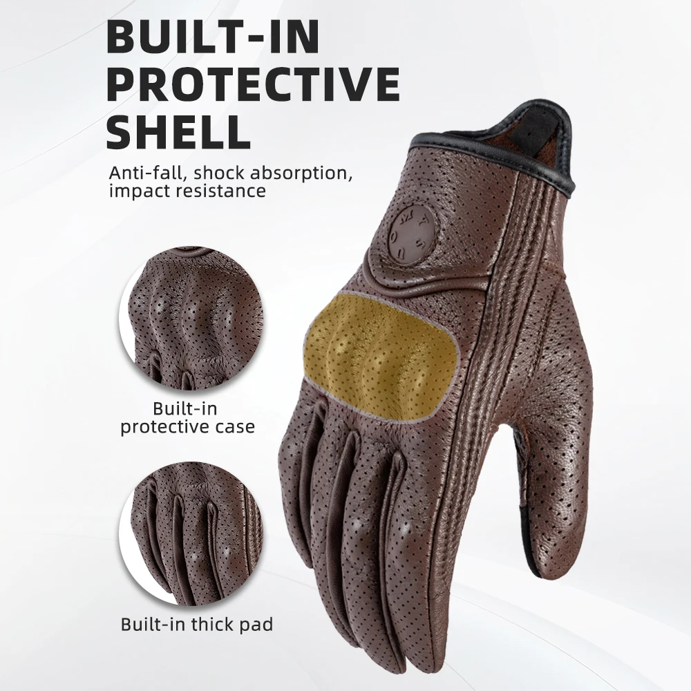 SUOMY Motorcycle Gloves Brown Vintage Leather Men Women Motorbike Riding Gloves Perforated Motocross Moto Racing Biker Gloves