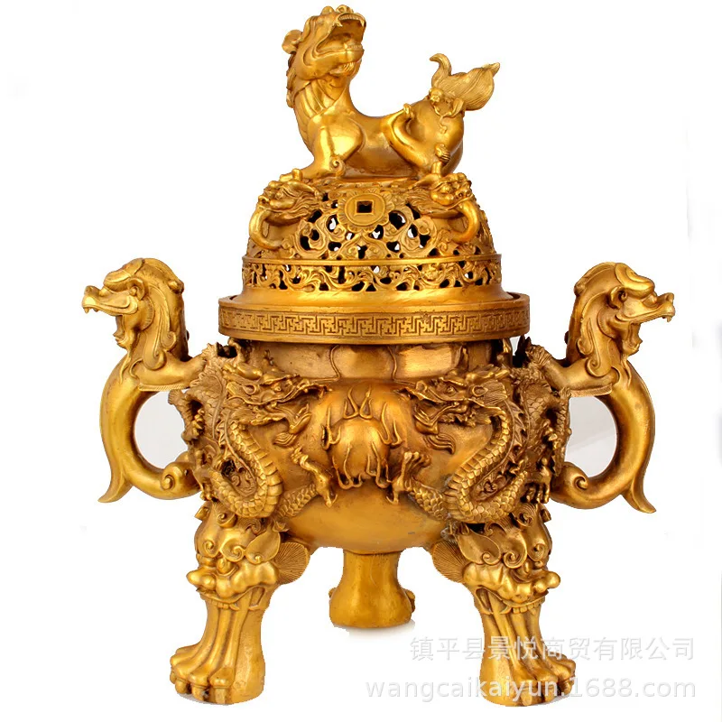 

Wholesale Ornament Double Dragon Dog Copper Incense Burner Lion
