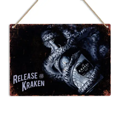 KRAKEN BOTTLE Spiced Rum Retro Metal Wall Sign Plaque Vintage Bar Pub Man Cave