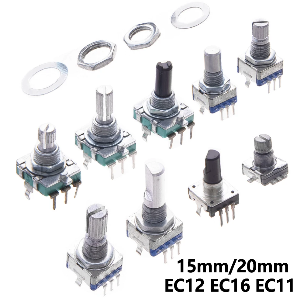 5PCS EC12 EC16 EC11 Rotary Encoder Knob Set 15mm/20mm Half Shaft Plum Shaft DIY Electronics Parts with Nut Washer