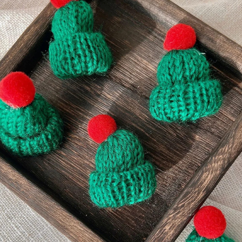 24 Pcs Woolen Beanie Tiny Hat Christmas Ornament Baby Bonnets Ornaments Tree DIY Craft Accessories Mini Yarn Hats Knit Knitting
