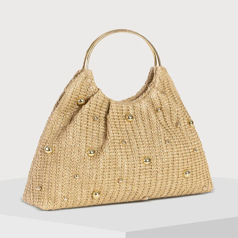 ถุงฟางสําหรับเดินทางผู้หญิงฟาง Totes กระเป๋าทอฤดูร้อนกระเป๋าสะพายแฮนด์เมดกระเป๋าถือ