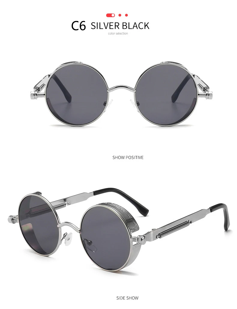 BOYSEEN 2025 Vintage Steampunk Sonnenbrille Frau Männer Runde Luxus Metall Retro Sonnenbrille Hiphop Stil Brillen UV400 – Detail 16
