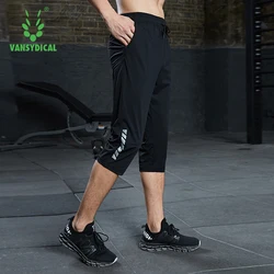 SONECHOKI Summer Running Calf-length Pants Men Black Loose Sport Trousers with Printing Basketball Quick Dry Workout Bottom Male