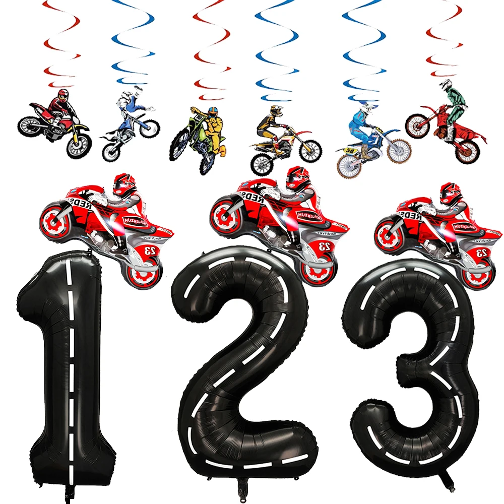 Motocross 1st 2nd 3rd Birthday Party MotorBalloons Dirt Bike Hanging Swirl Girl Boy Dirt Bike Sports Racing Party Supplies