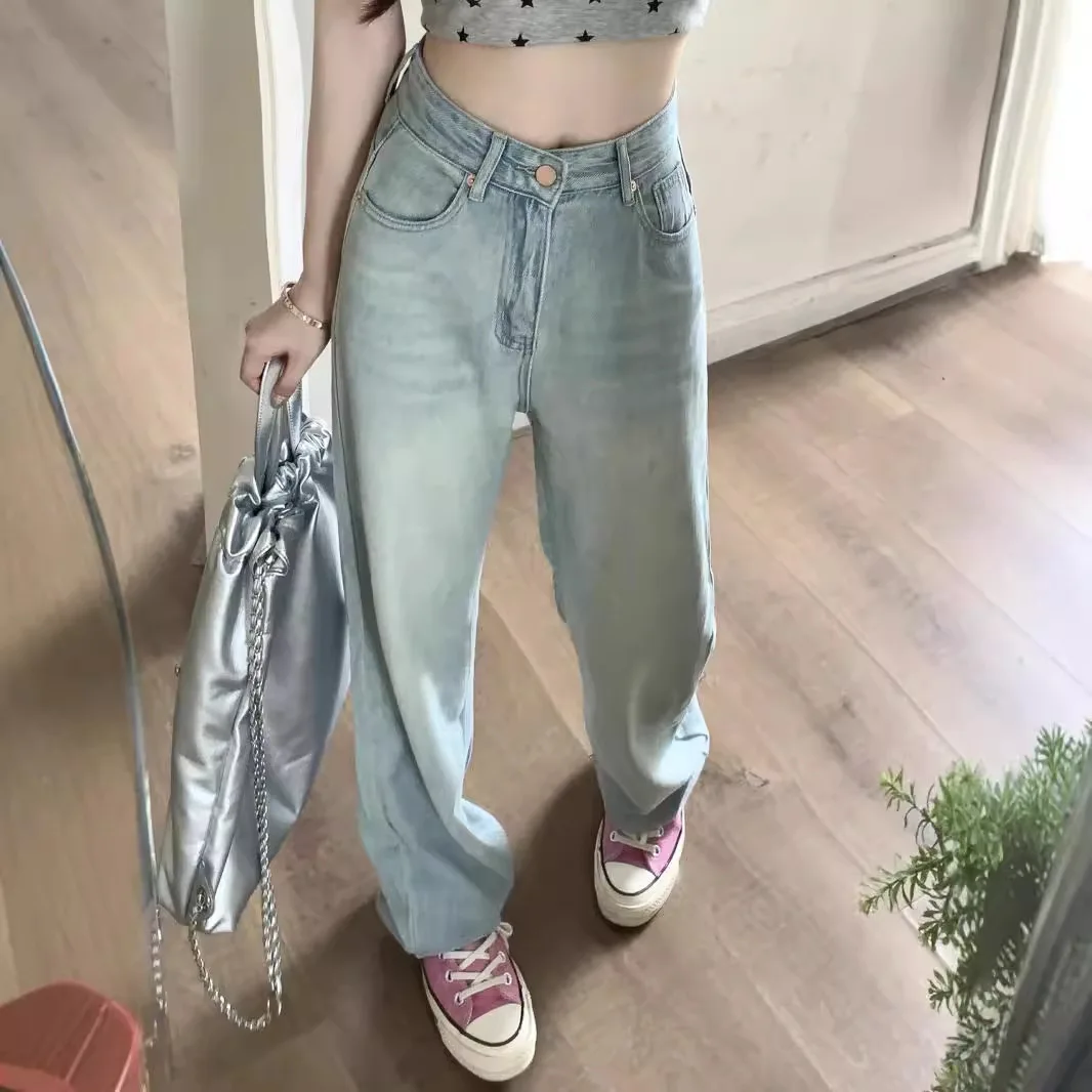 กางเกงยีนส์ทรงบอยเฟรนด์ ขากว้าง ทรงเรโทร Y2K แฟชั่นวินเทจ ยุค 2000  สไตล์เกาหลี สำหรับผู้หญิง  ใส่สบาย ทรงหลวม ไซส์ใหญ่