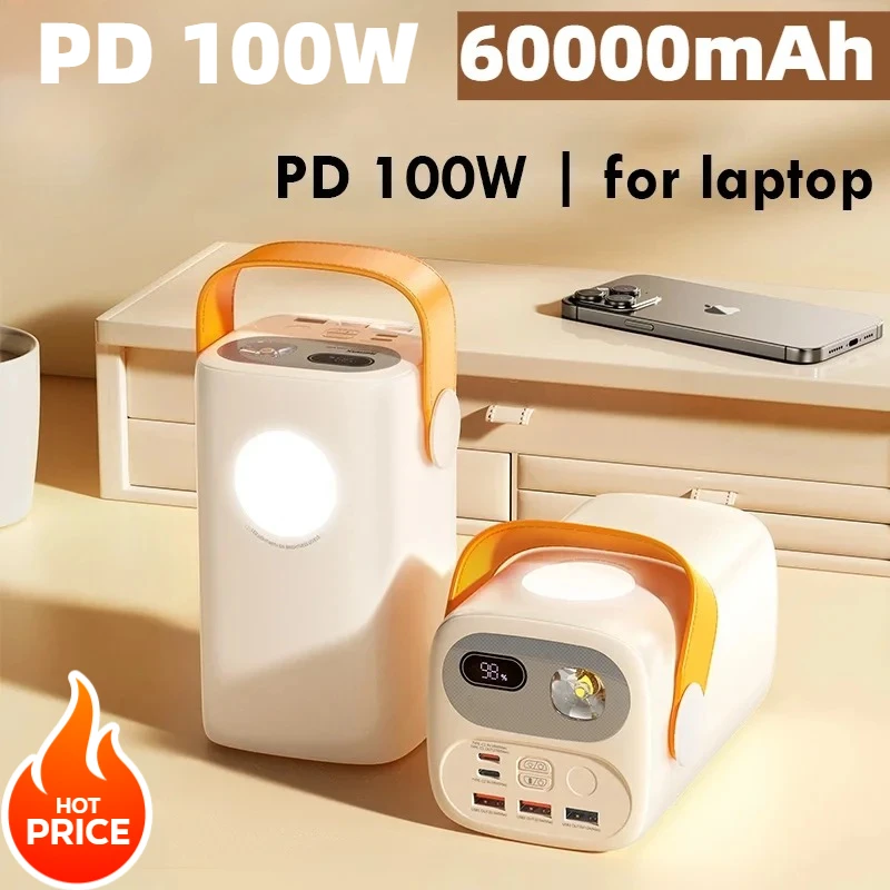 

For Laptop 60000mAh Large Capacity Power Bank 100W Super Fast Charging USB C Portable External Spare Battery for IPhone Samsung