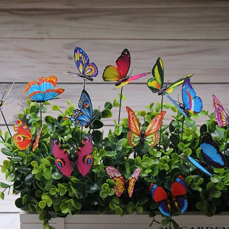 

10pcs Colorful Butterfly Stakes, 3D Artificial Butterfly Decor, Garden & Patio Decor, Random Pattern