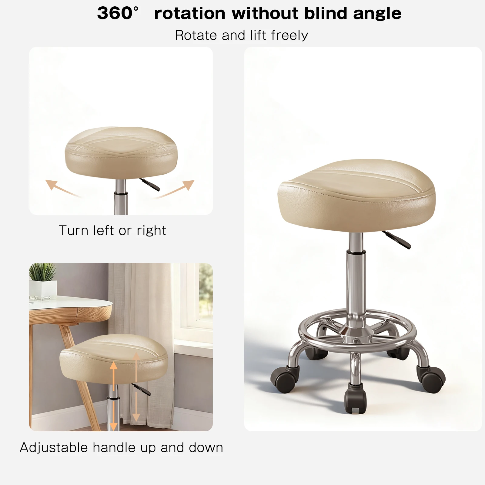 

Стул-табурет с кольцевой подставкой для ног и спинкой, регулируемый гидравлический стул на колесиках для медицинских учреждений, массажных кабинетов, салонов, спа-салонов, кухонь