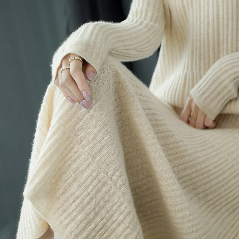 ขนสัตว์ออสเตรเลีย 100% ถักเสื้อแขนยาวผู้หญิงเสื้อกันหนาว high-end และสบายสไตล์ยาวใหม่ผู้หญิงเสื้อกันหนาว