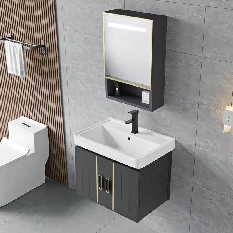 

Customized small apartment space aluminum bathroom cabinet combination bathroom aluminum alloy wash basin ceramic integrated was