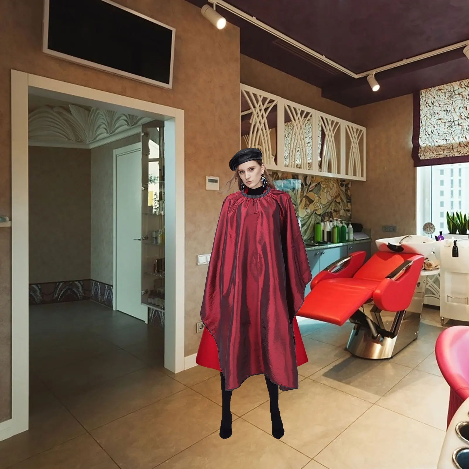 1PC Stylish Striped Haircut Apron Adjustable Hairdressing Cape With Sleeves Unisex Waterproof Salon Tool For Hair Dyeing