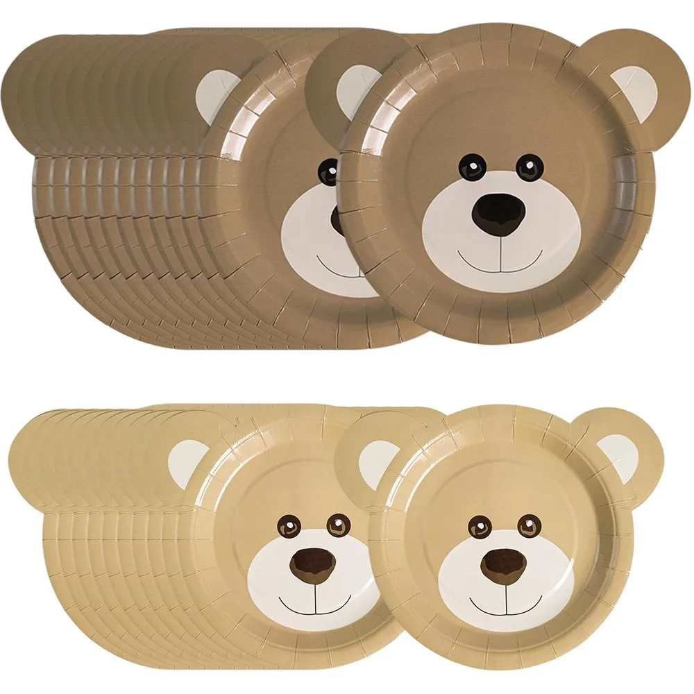 10/50p Einweggeschirr mit braunem Bärenmotiv, 17,8 cm, 22,9 cm, Besteckset, süßer Bär, Party, Kindergeburtstag, Party, Baby-Taufdekoration