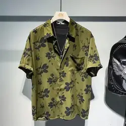 Large Size Retro High-end Casual Short-sleeved Shirt Men's Versatile Summer Handsome Slimming Trendy Floral Shirt Men's Clothing
