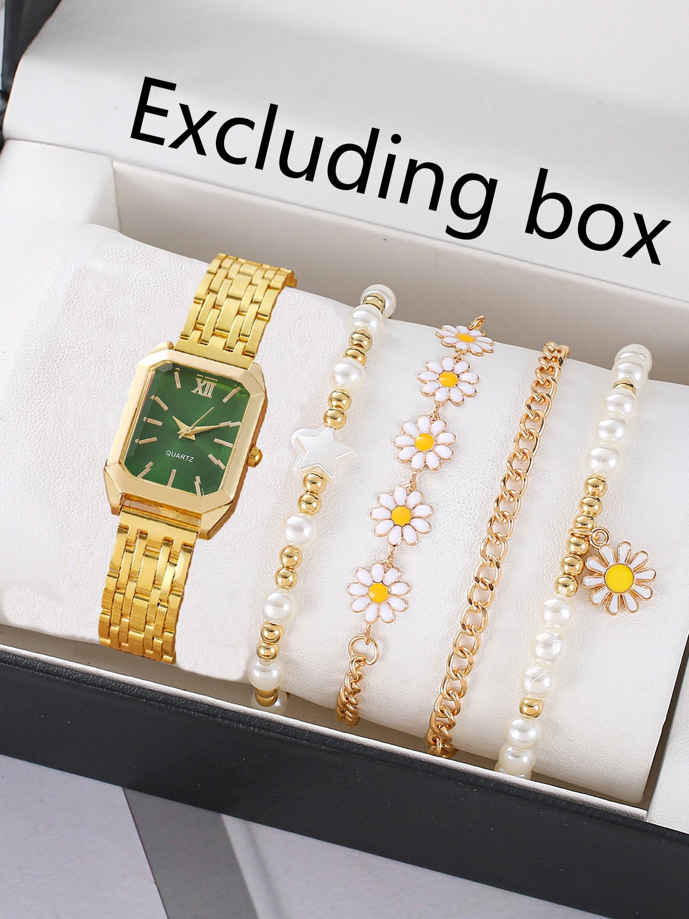 

1 шт. легких роскошных нишевых универсальных часов для девочек, высококачественный бриллиантовый ремешок для женщин, + 4 персонализированных браслета с ромашками