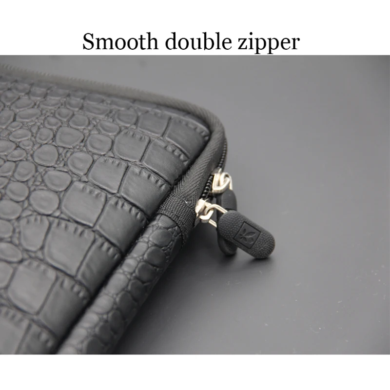 Crocodile Grain Laptop sleeve bag PU Leather Case Protective Shockproof Water Resistant Zipper Cover Carrying Bag Black