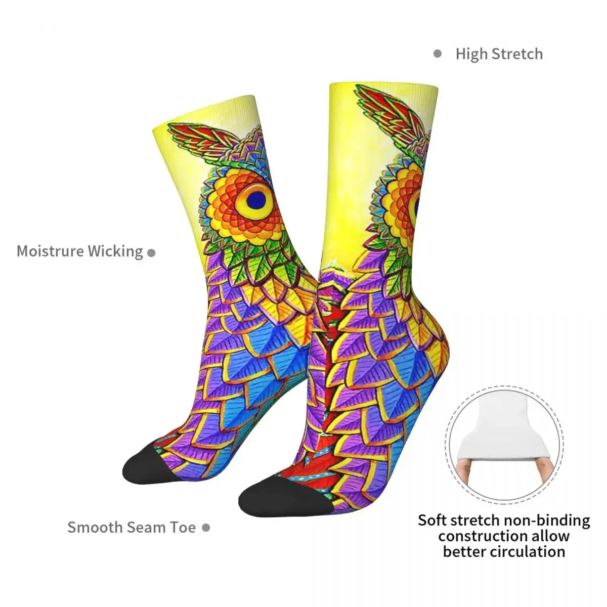 Colorful Psychedelic Rainbow Owl Socks Harajuku Super Soft Stockings All Season Long Socks Accessories for Unisex Christmas Gift