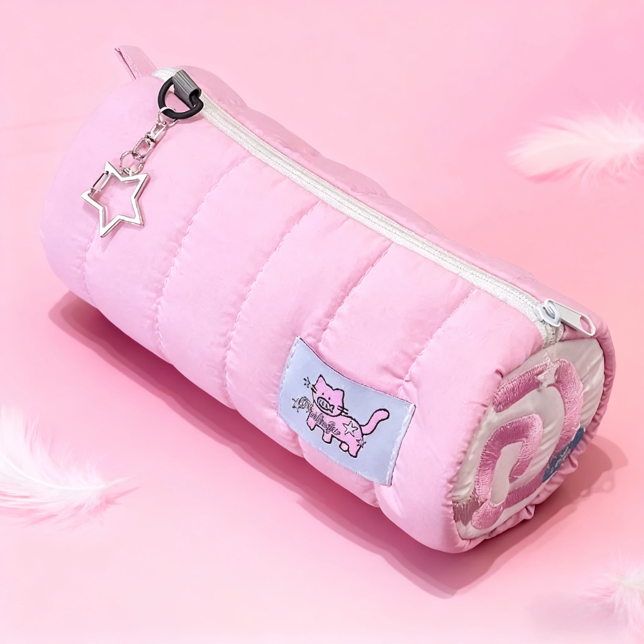 

Kawaii Pink Plush Roll Pencil Case Large Capacity Cute Cartoon Cosmetic Pen Storage Bag Soft School Supplies for Girls Students