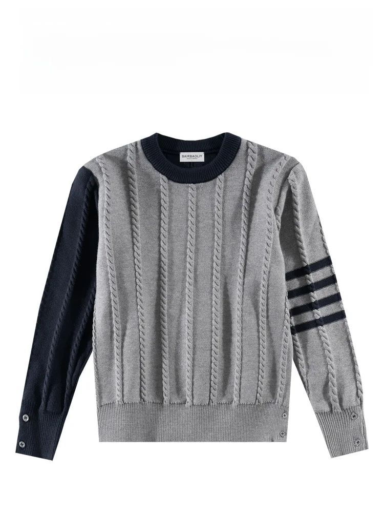 

Вязаный свитер BAIRBAOLIY Faion Color Blo с классическими рукавами, в стиле пэчворк, повседневный, с круглым вырезом, из смесового полиэстера