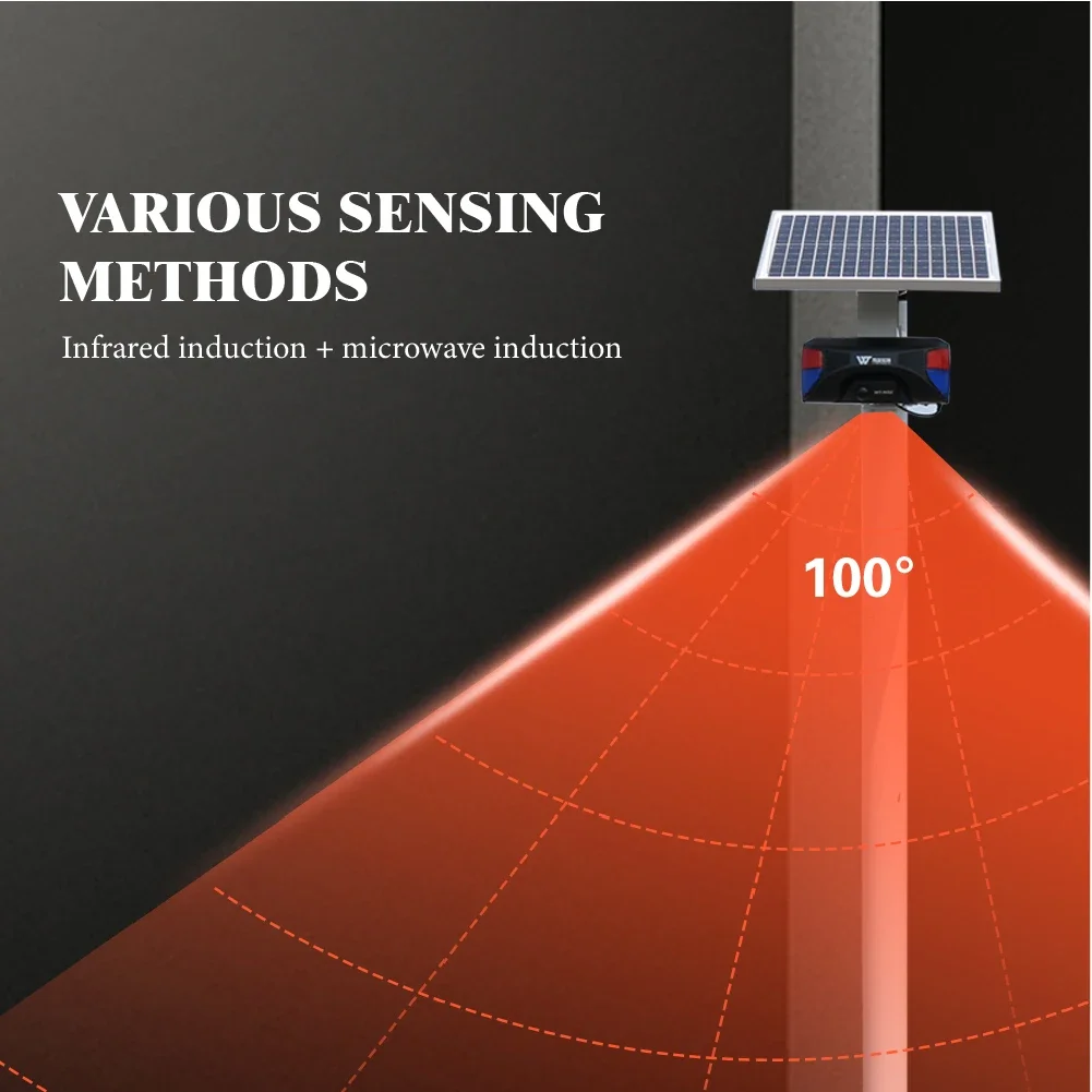 야외 태양광 방수 도난 PIR 적외선 인간 동작 트리거 음성 경보 시스템, 가정 보안 무선 경보 시스템