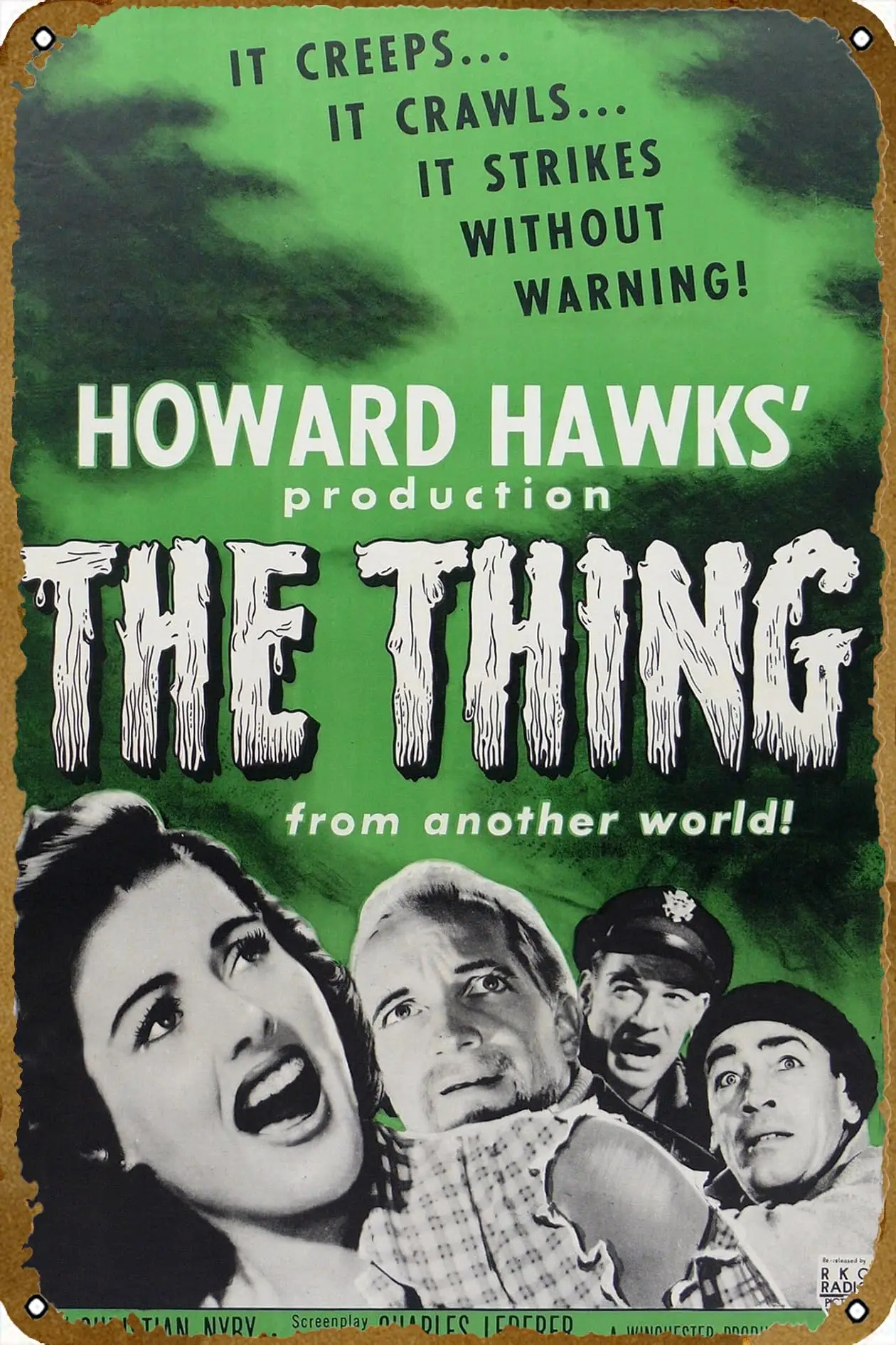 Cartel de chapa de película de terror The Thing from Another World (1951), cartel de Metal de película de película de terror Retro espeluznante clásico, cueva del hombre en casa