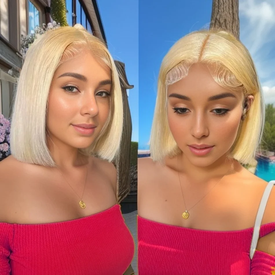 블론드 밥 가발 인모 13x4 투명 613 레이스 프론트 가발 인모 프론탈 가발