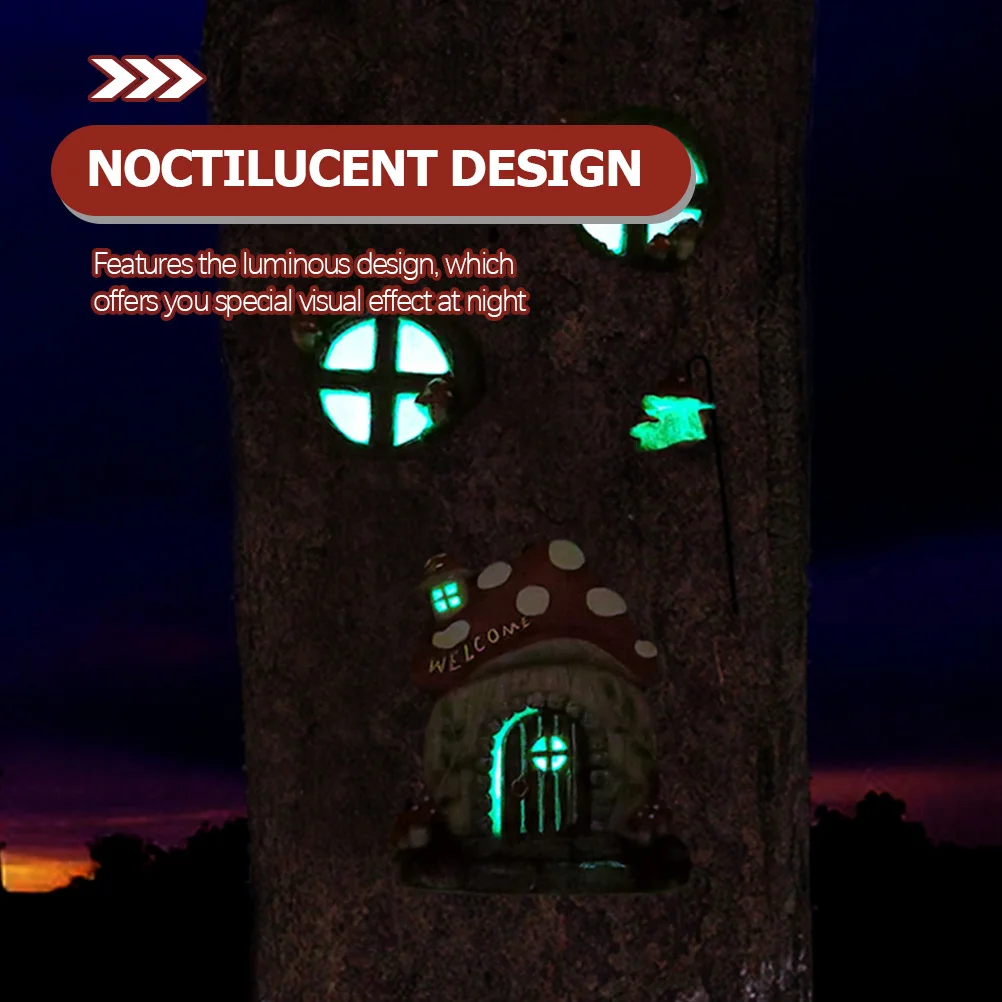 

4Pcs Fairy Door and Window Glow Luminous Resin Sculpture Garden Tree Outdoor Yard Decor Mini Accessories Fairy Door and Window