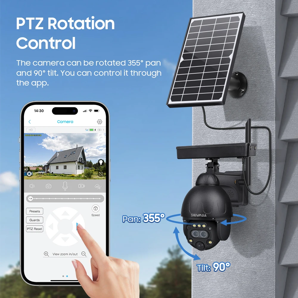 SHIWOJIA 4K 8MP Solar Camera PTZ 12X Zoom 4G SIM /WIFI Security Outdoor Camera Humanoid Tracking Color Night Vision Metal Camera