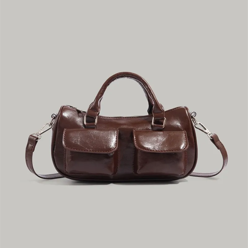 

JIAERDI Retro Handle Coffee Bowling Bag For Women Pu Leather Pocket Y2k Bags Ladies Vintage Messenger Bag Luxury Designer Bags