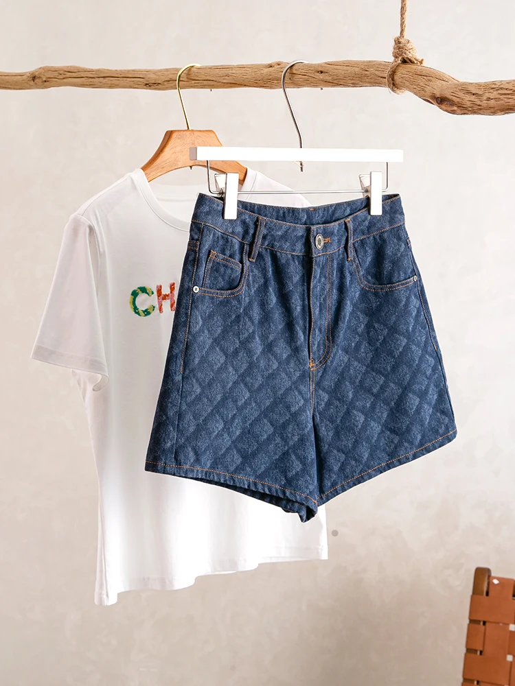 

YongLeap Summer New High Waist Straight Leg Denim Cotton Casual orts Quilted Pattern Commute Versatile Comfortable orts