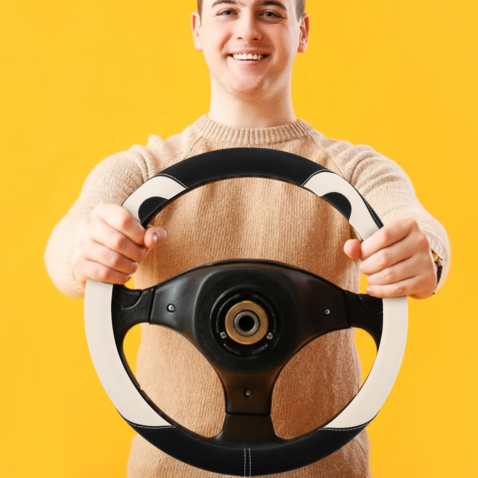 

Cooling PU Steering Wheel Cover Soft Nonslip Fabric Universal Fit Car Wheel Protector Interior Accessories Steering Cover