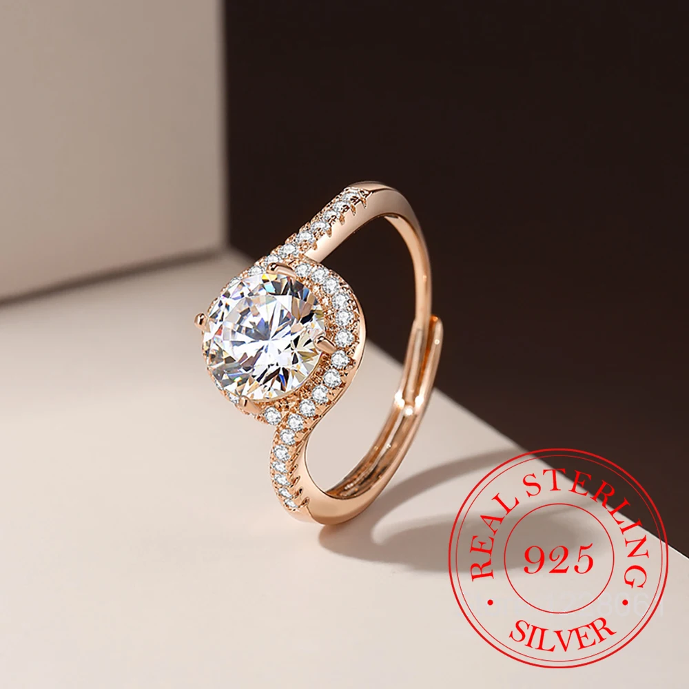 

925 Sterling Silver Jewelry 18K Gold Plated AAA+ Crystal Finger Rings for Women Wedding Party Jewelry For Girls Friend Gift