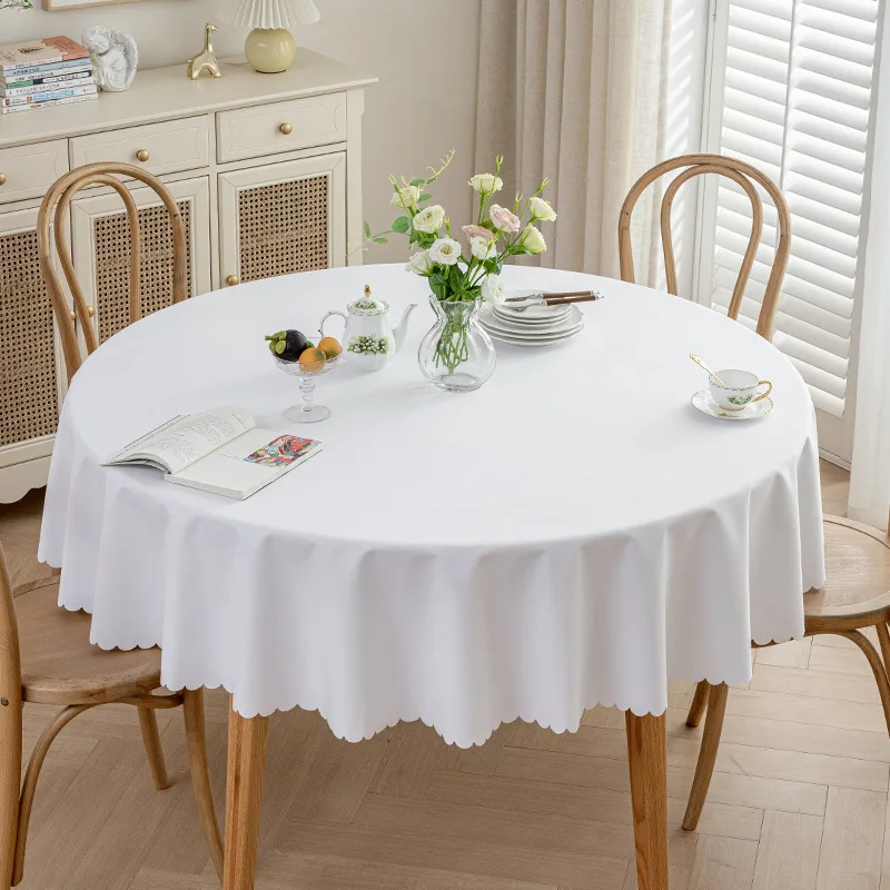 

2024 Solid color cotton linen fabric tablecloth waterproof hotel restaurant large round table tablecloth