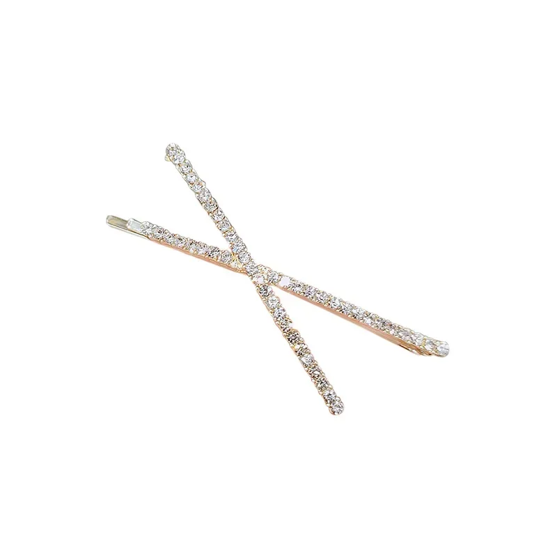 Korean Glitter Shiny Fahsion Bangs Hairpin Simple Cross Hair Side Clip Rhinestone Edge Clip Edge Girls Headwear Female Hairpins