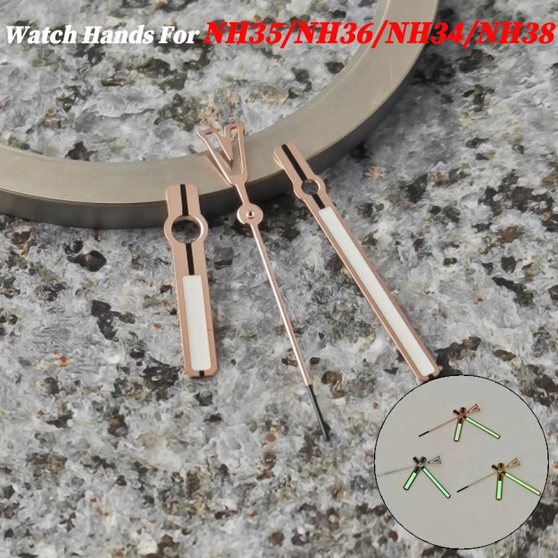 8,5*12,5*13mm V-förmige Uhrzeiger für NH35/NH36/NH34/NH38 Automatik-Uhrwerke, grün leuchtend, universelle Mod-Teile